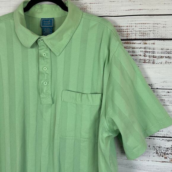 Mens VTG 70's Tropi-Cool Mint Green Polo Short Sleeve Pocket Grandpa Retro 2XL - Picture 2 of 6